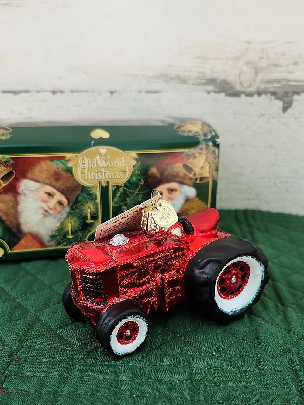 NWT OLD WORLD CHRISTMAS FARM TRACTOR HAND BLOWN ORNAMENT